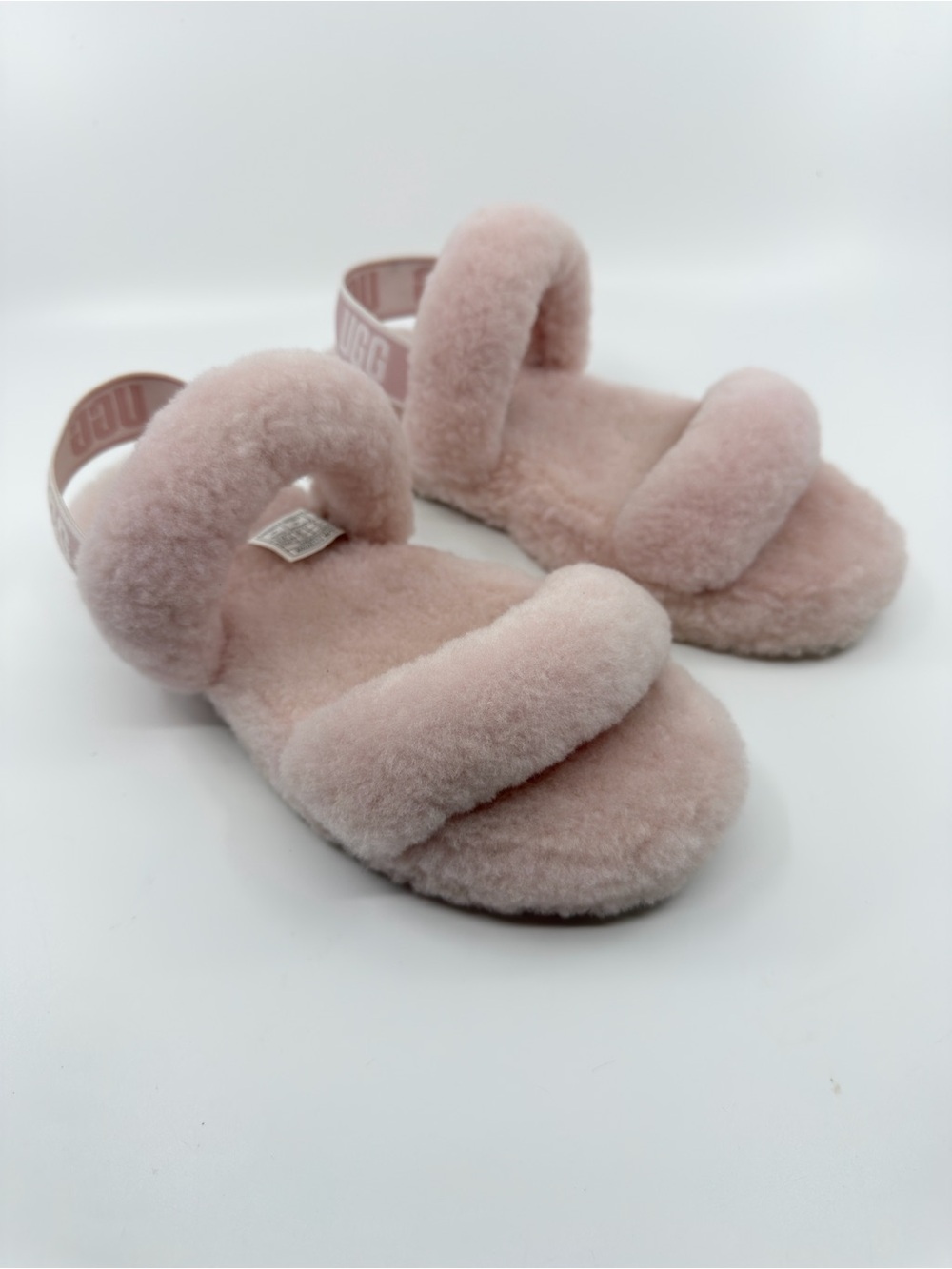 UGG Fluffita Pink Sheepskin Logo Strap Platform Slides 1115752 USA 4